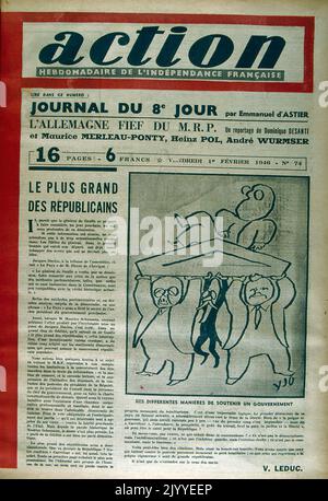 Page de couverture de l'hebdomadaire français indépendant 'action' du 1 février 1946, le titre se lit comme 'le plus grand des Républicains'. Banque D'Images