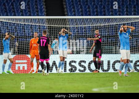 Rome, Italie. 8 septembre 2022, Rome - le gardien de Feyenoord Justin Bijlow, David Hancko de Feyenoord pendant le match entre Lazio Roma et Feyenoord au Stadio Olimpico le 8 septembre 2022 à Rome, Italie. (Box to Box Pictures/Yannick Verhoeven) Banque D'Images
