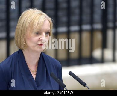 Liz Truss, dans Downing Street, a prononcé son premier discours en tant que Premier ministre britannique. 6th septembre 2022. Banque D'Images