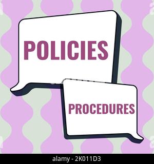 Affiche textuelle indiquant les procédures relatives aux politiques. Mot pour influencer décisions et actions principales règles lignes directrices Banque D'Images