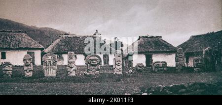 Colombie, San Agustin, photos des fouilles des années 1940 et 1950 dans le musée du Parque Arqueologico de San Agustin ou du San Agustin Banque D'Images