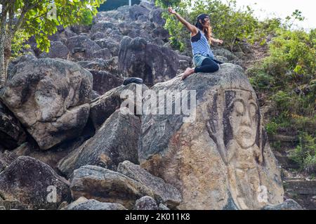 Colombie, San Agustin, le site la Chaquira n'est pas loin du Parc archéologique de San Agustin a beaucoup de statues monolithiques, sarcophagi et crabes. Ces nous Banque D'Images