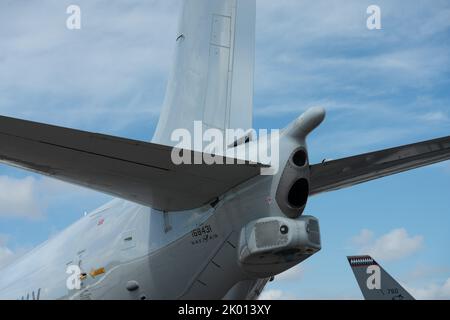 Singapour, 15 février 2020 : queue d'un avion de reconnaissance utilisé par les États-Unis pour diverses missions dans le monde. Il est également utilisé par un nombre d'alliés. Banque D'Images