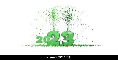 2023 célébration verte avec confetti - 3D rendu Banque D'Images