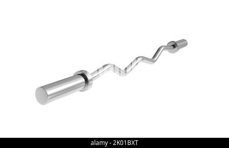 Barres de Curl EZ et droites isolées sur fond blanc, équipement de gym en acier inoxydable. 3D rendu Banque D'Images