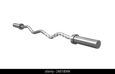 Barres de Curl EZ et droites isolées sur fond blanc, équipement de gym en acier inoxydable. 3D rendu Banque D'Images