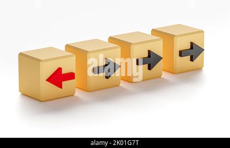 Concept d'individualité. Cubes avec flèches. Un cube avec une flèche rouge, les autres avec une flèche noire. rendu 3d Banque D'Images