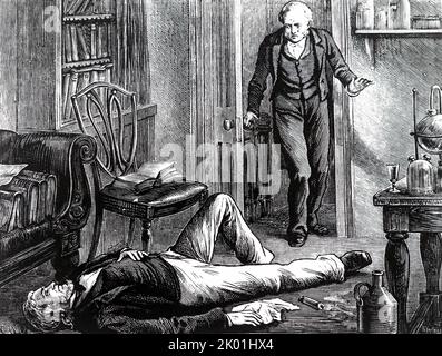 James Young Simpson (1811-1870) découvert inconsous par Clarke, son maître d'hôtel, après avoir expérimenté lui-même le chloroforme. De Edwin Hodder Heroes of Britain in Peace and War, Londres, c1880. Banque D'Images