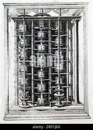 Moteur de différence de Babbage. De Charles Tomlinson Cyclopedia of Useful Arts, Londres, 1866. Banque D'Images