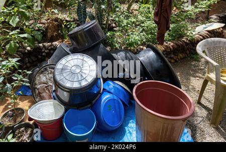 Cleaned or washed pottery used by large Asian kitchen Stock Photo