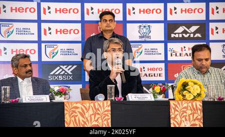 Kolkata, Inde. 09th septembre 2022. M. Kalyan chaubay (ex-footballeur indien), président nouvellement élu de l'AIFF (FÉDÉRATION DE FOOTBALL DE L'INDE), rencontre la presse de Kolkata à l'hôtel Hindustan International. (Photo par Amlan Biswas/Pacific Press) crédit: Pacific Press Media production Corp./Alay Live News Banque D'Images