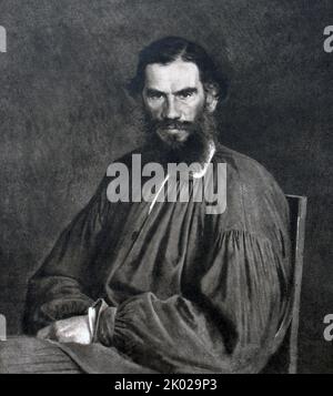 Portrait de l'écrivain Leo Nikolaevitch Tolstoy. Kramskoy I.N. 1873. Le comte Lev Nikolayevitch Tolstoï (1828 - 1910), était un écrivain russe qui est considéré comme l'un des plus grands auteurs de tous les temps Banque D'Images