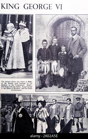 Le Prince Albert (plus tard duc de York et roi George VI) debout avec son père vers 1905 (plus tard prince de Galles et roi George V) et ses frères Prince Edward Duc de Windsor et Prince Henry Duke de Gloucester Banque D'Images