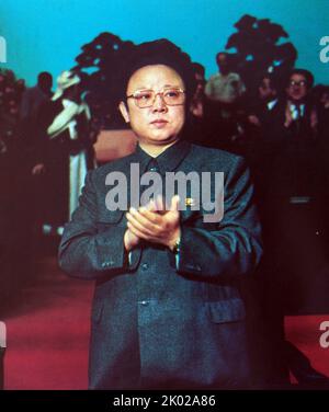 Kim Jong il lors d'une réunion conjointe du Comité central du Parti des travailleurs de Corée et de l'Assemblée populaire suprême de la RPDC. Banque D'Images