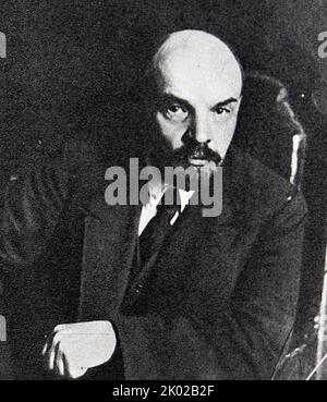 Lénine, Portrait. 1919. Vladimir Ilyich Ulyanov (1870 - 1924), mieux connu par son alias Lénine, était un révolutionnaire russe, un homme politique et un théoricien politique. Banque D'Images