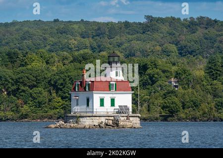 09/08/2022 - ville d'Esopus, NY, photo du phare historique d'Esopus Meadows situé sur la rivière Hudson. Photo de Lighthouse Park. Banque D'Images