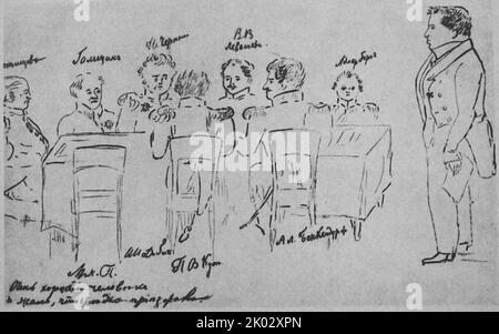 Réunion de la Commission d'enquête sur l'affaire des démembristes. Dessin du Secrétaire de la Commission, K. Ivanovsky. 1826th ans. Banque D'Images