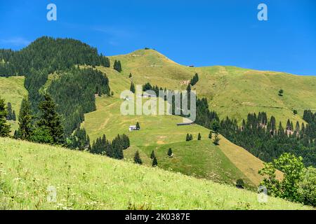 Autriche, Tyrol, Kaiserwinkl, Rettenschöss, Feistenau, Vue sur Wandberg Banque D'Images