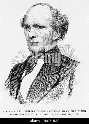 Portrait de Nehemiah S. Bean, constructeur de la machine à vapeur Amoskeag (1860). Illustration du 19th siècle du journal illustré de Frank Leslie Banque D'Images
