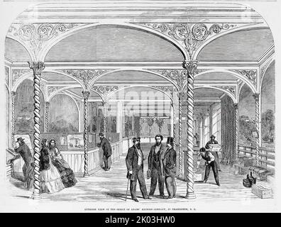 Vue intérieure du bureau de la compagnie Adams's Express, à Charleston, Caroline du Sud (1860). Illustration du 19th siècle du journal illustré de Frank Leslie Banque D'Images