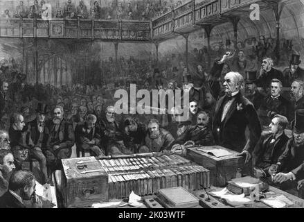 "Le débat sur le Règlement intérieur à la Chambre des communes - le pérorement de M. Gladstone", 1886. Dans « The Graphic. Un journal hebdomadaire illustré Volume 33. Janvier à juin 1886 » Banque D'Images