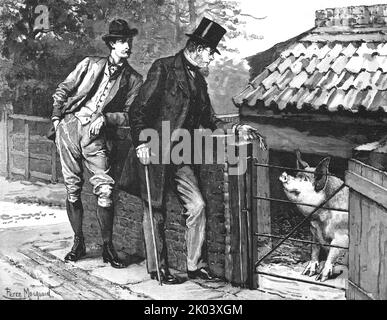 'Madame Leroux'; par Francis Eleanor Trollope; 'ce sont des cochons goodish' a dit Lord Grimstock, après une pause considérable', 1890. Dans « The Graphic. Un journal hebdomadaire illustré », volume 41. Janvier à juin 1890. Banque D'Images