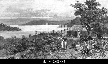 «Travaux pratiques de civilisation en Afrique centrale; île de Kavala sur le lac Tanganyika», 1890. Dans « The Graphic. Un journal hebdomadaire illustré », volume 41. Janvier à juin 1890. Banque D'Images