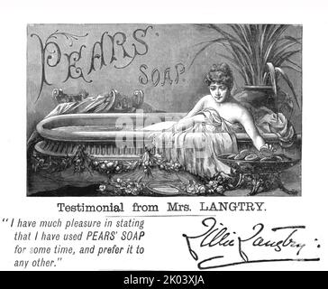 'Savon de poire; promu par Lilli Langtry', 1890. Dans « The Graphic. Un journal hebdomadaire illustré », volume 41. Janvier à juin 1890. Banque D'Images