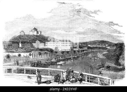 ABO, la capitale de la Finlande russe, 1854. 'La ville d'Abo (prononcez Obo, le nom finlandais est Turku), contient environ 14 000 habitants. Il a quatre ou cinq casernes, dont certaines sont construites en bois, qui, en temps de paix, ont en eux de 3000 à 4000 Russes, comme les nageoires appellent tous les soldats... il y a un vieux palais suédois à l'embouchure de la rivière, appelé le Slott (palais ou château), Maintenant utilisé comme prison et barrack... derrière le Slott est un pont d'un demi-mile de long, fait de piles, et reliant l'île de Runsalla avec la terre principale... en face de Runsalla est l'île de Beckholm. Où la Banque D'Images