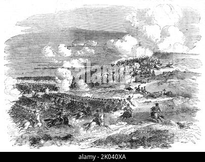 La charge de la Cavalerie légère à Balaclava, 1854. Guerre de Crimée : échec désastreux de la communication. "Quand Lord Lucan a reçu l'ordre du capitaine Nolan, et l'avait lu, il a demandé: "Où allons-nous avancer?" Le capitaine Nolan a pointé avec son doigt la ligne des Russes, et a dit: «Il y a l'ennemi, et il y a les armes, devant eux; il est de votre devoir des prendre» ou des mots à cet effet, selon la déclaration faite depuis sa mort. Lord Lucan, avec réticence, a donné l'ordre à Lord Cardigan de progresser sur les armes, en concevant que ses ordres l'ont obligé à faire Banque D'Images