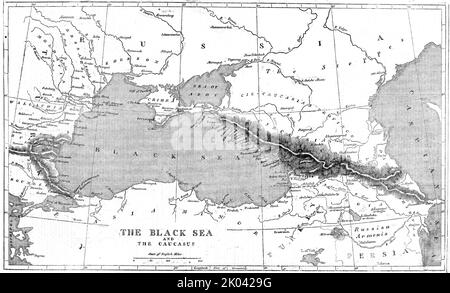 «La mer Noire et le Caucase; carte», 1854. De "Cassells Illustrated Family Paper; London Weekly 31/12/1853 - 30/12/1854". Banque D'Images