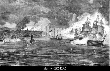 'Bombardement d'Odessa par les flottes française et anglaise sur 22 avril 1854', 1854. De "Cassells Illustrated Family Paper; London Weekly 31/12/1853 - 30/12/1854". Banque D'Images