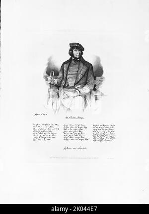 Portrait d'août Heinrich Hoffmann von Fallersleben (1798-1874) et télécopie de la chanson des Allemands. Collection privée. Banque D'Images