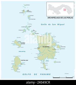 Carte vectorielle des îles perlières de l'archipel panaméen dans le golfe du panama Banque D'Images