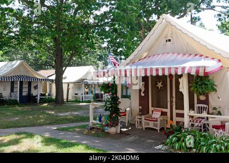 Quartier historique de tentes d'été méthodiste Camp d'Ocean Grove, sur la rive du New Jersey. Banque D'Images