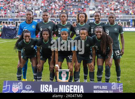 Washington, DC - 6 septembre 2022 : l'équipe nationale féminine de football du Nigeria pose pour une photo de groupe. (Tavan Smith) Banque D'Images