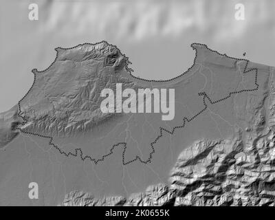 Alger, province d'Algérie. Carte d'altitude à deux niveaux avec lacs et rivières Banque D'Images