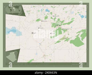 BATNA, province d'Algérie. Ouvrez la carte des rues. Lieux et noms des principales villes de la région. Cartes d'emplacement auxiliaire d'angle Banque D'Images