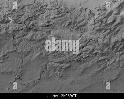 Guelma, province d'Algérie. Carte d'altitude en niveaux de gris avec lacs et rivières Banque D'Images