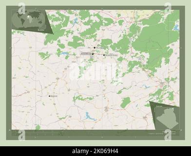 Guelma, province d'Algérie. Ouvrez la carte des rues. Lieux et noms des principales villes de la région. Cartes d'emplacement auxiliaire d'angle Banque D'Images