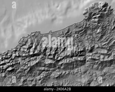 Jijel, province d'Algérie. Carte d'altitude à deux niveaux avec lacs et rivières Banque D'Images