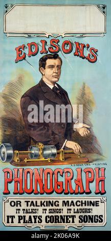 Thomas Alva Edison (phonographe d'Edison) par Alfred S. Seer d'après Mathew B. Brady, c. 1878, affiche en bois de couleur, du National Portrait Gallery Banque D'Images