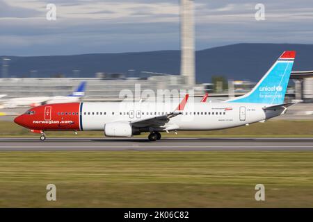 Transporteur à bas prix Norwegian Airlines Oslo, départ pour un vol Banque D'Images