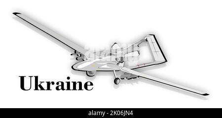 drone moderne d'avion de terrain de scouting sur le fond de l'ukrainisan et du drapeau turc, dispositif d'exploration de la zone aérienne, diversité des services secrets Banque D'Images