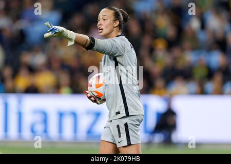 SYDNEY, AUSTRALIE - SEPTEMBRE 6 : Kailen Sheridan du Canada communique avec son équipe lors du match international amical entre l'Australie et le CA Banque D'Images