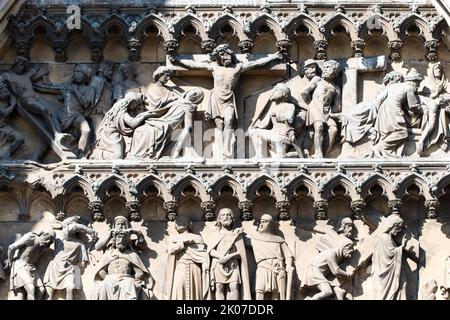 Détail du Portail de la passion, façade sud du transept, cathédrale de Cologne, Cologne, Rhénanie-du-Nord-Westphalie, Allemagne Banque D'Images