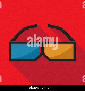 Pixel art 3D icône de lunettes, illustration vectorielle Banque D'Images