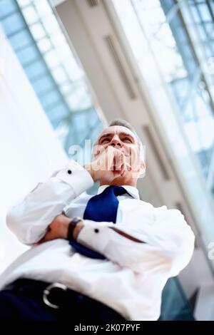 Souriant esprit exécutif. Vue en angle bas de l'exécutif souriant. Banque D'Images