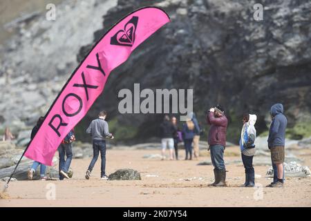 Roxy le drapeau de la publicité à la compétition de surf Banque D'Images