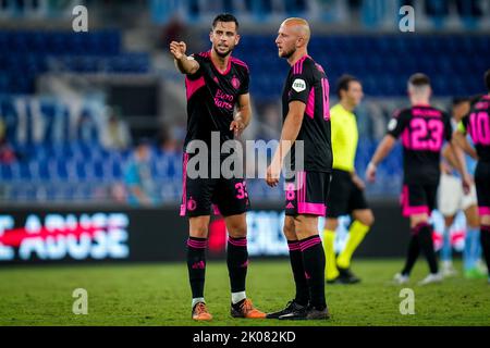 ROME, ITALIE - SEPTEMBRE 8 : David Hancko de Feyenoord et Gernot Trauner de Feyenoord pendant le match F de l'UEFA Europa League entre le Latium Roma et le Feyenoord au Stadio Olimpico sur 8 septembre 2022 à Rome, Italie (photo de René Nijhuis/Orange Pictures) Banque D'Images